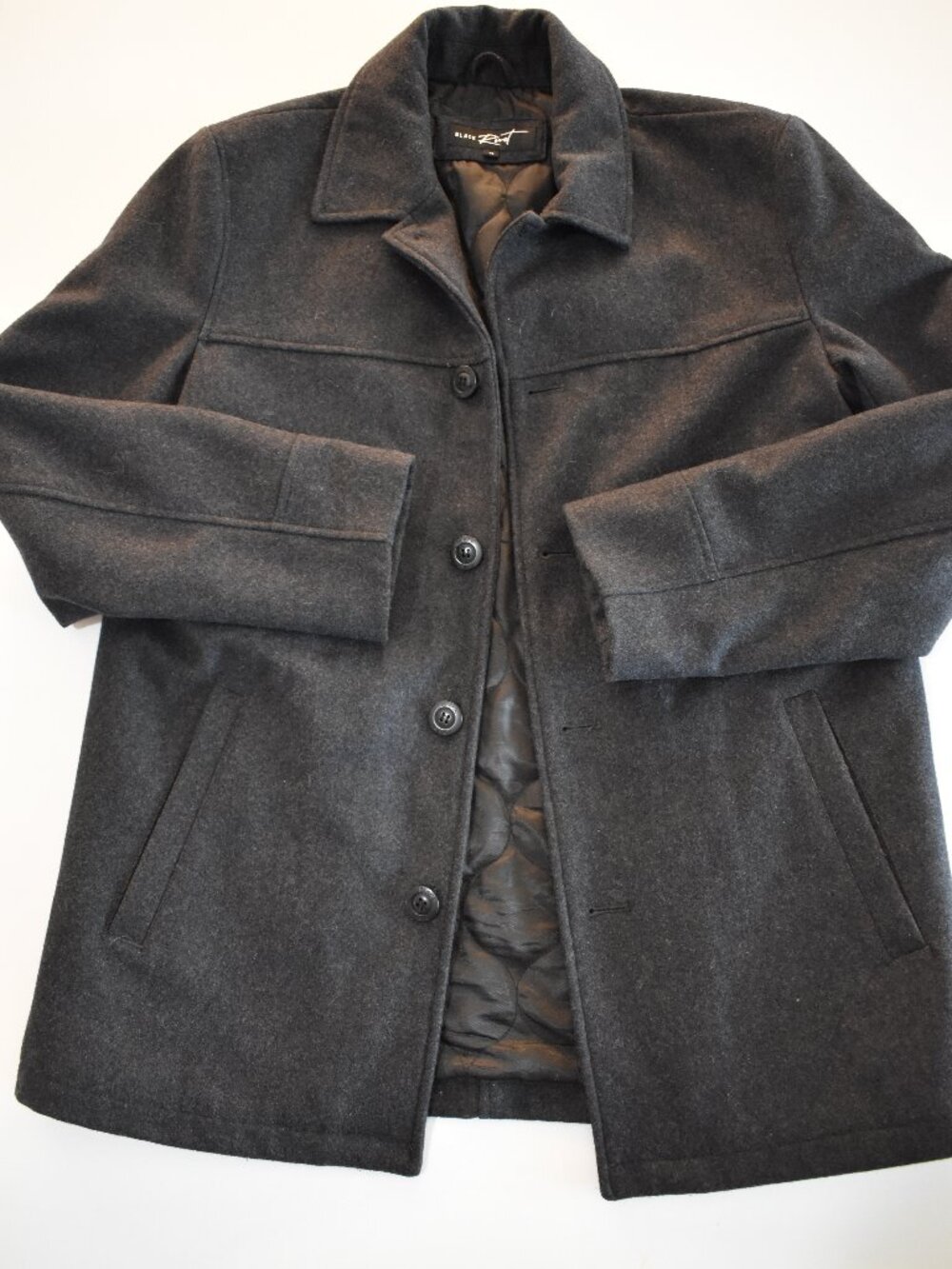 Black Rivet Men's Wool Blend Coat Charcoal Gray Quilted Lined Size Medium